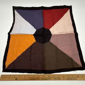 Vintage 60s‎ Geometric Mod Scarf Square 16” Colorblock Jacquard Hand-Rolled Hem